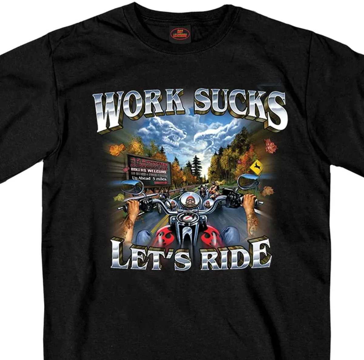 Hot Leathers Black Work Sucks Biker Motorcycle T-Shirt