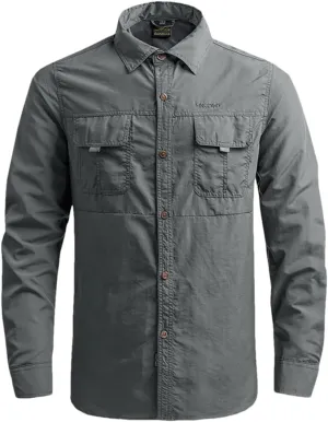 Hot Tactical Hiking Shirts Men Long Sleeve Cargo Work Shirt Summer Outdoor Quick-Dry Military Camping Hunting Fishing Work Shirt Long-gray9 Asian-M