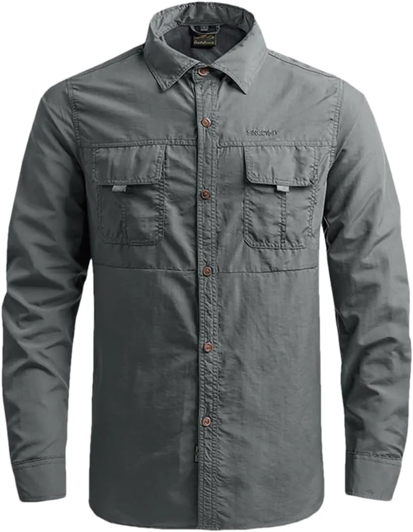 Hot Tactical Hiking Shirts Men Long Sleeve Cargo Work Shirt Summer Outdoor Quick-Dry Military Camping Hunting Fishing Work Shirt Long-gray9 Asian-M