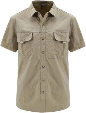 Hot Tactical Hiking Shirts Men Long Sleeve Cargo Work Shirt Summer Outdoor Quick-Dry Military Camping Hunting Fishing Work Shirt Short-Khaki Asian-XL