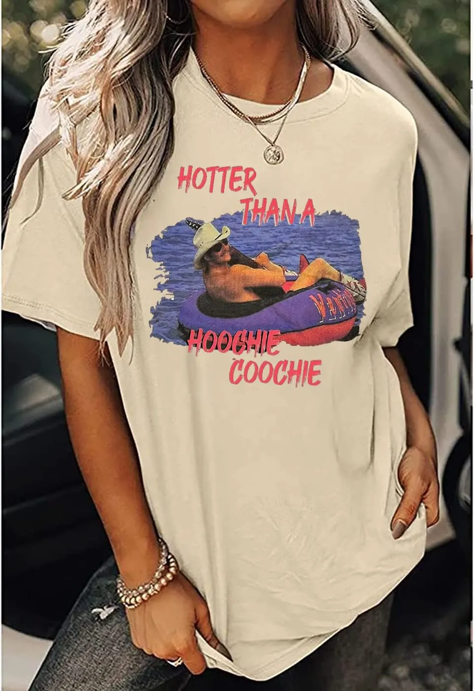 Hotter Than a Hoochie Coochie Oversized T Shirt Women Summer Beach Vacation Tops Vintage Graphic Country Music Tee
