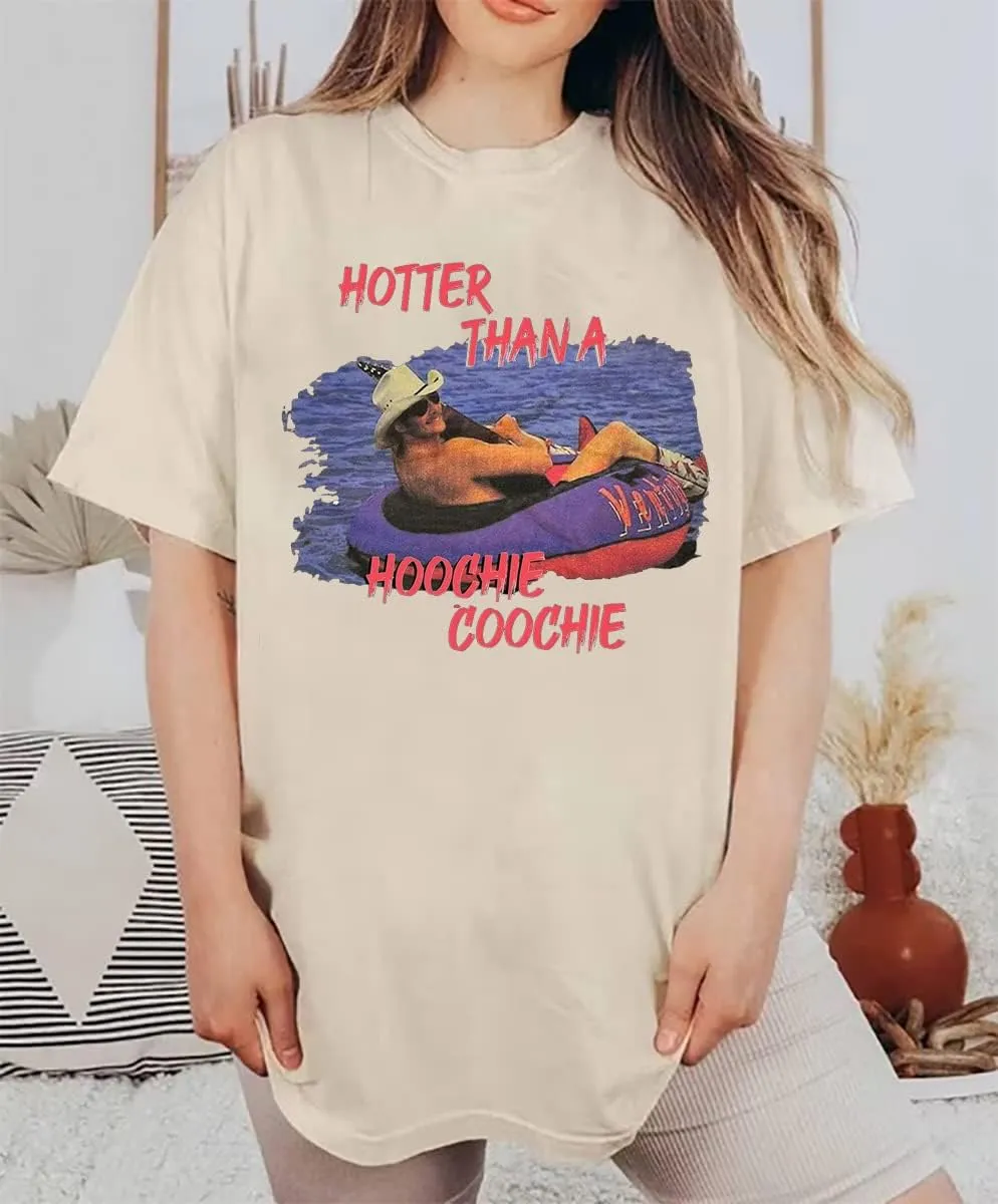 Hotter Than a Hoochie Coochie Oversized T Shirt Women Summer Beach Vacation Tops Vintage Graphic Country Music Tee