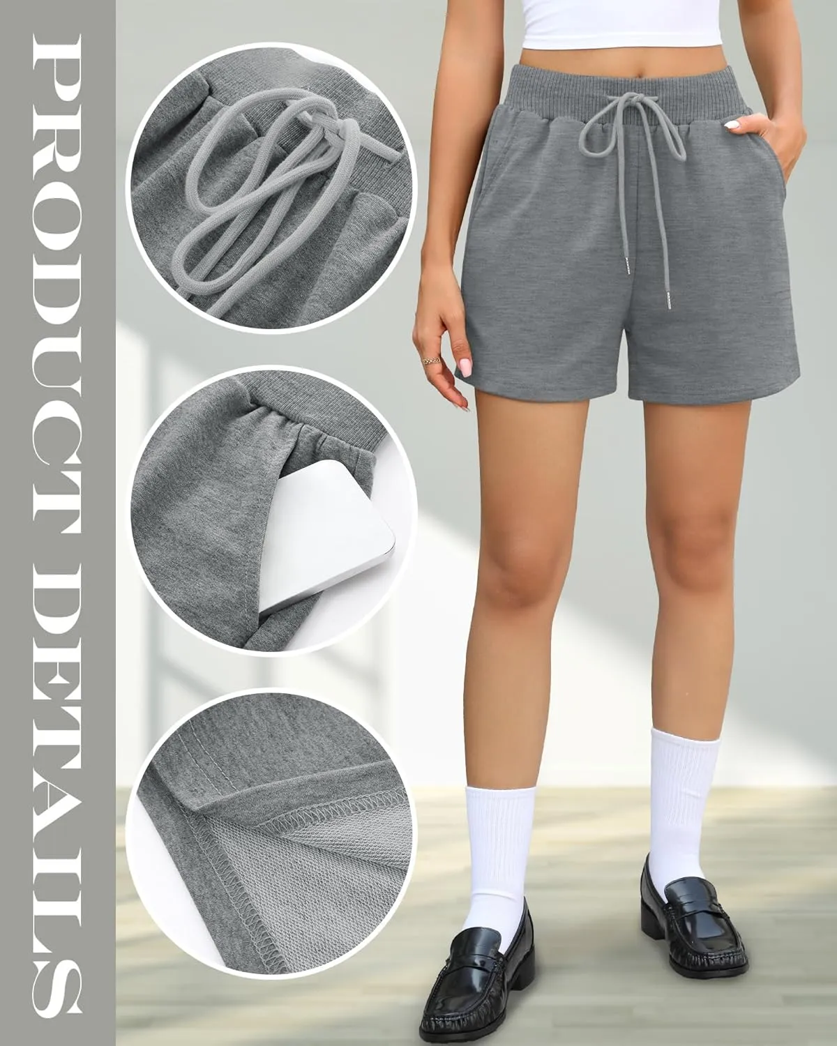 Huukeay 3 Pack Women's Sweat Shorts Comfy Casual Lounge Drawstring High Waisted Summer Athletic Shorts with Pockets