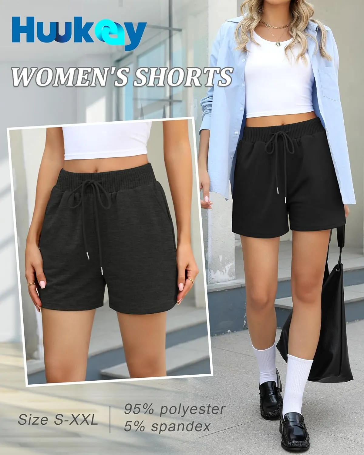 Huukeay 3 Pack Women's Sweat Shorts Comfy Casual Lounge Drawstring High Waisted Summer Athletic Shorts with Pockets