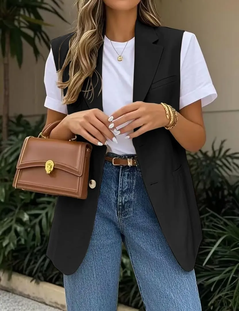 IDEALSANXUN Womens Vests Fashion Casual Sleeveless Blazer Dressy Vest Tops