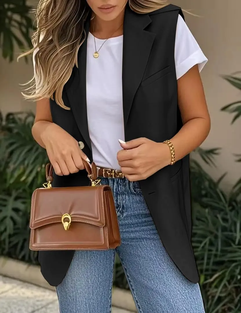 IDEALSANXUN Womens Vests Fashion Casual Sleeveless Blazer Dressy Vest Tops