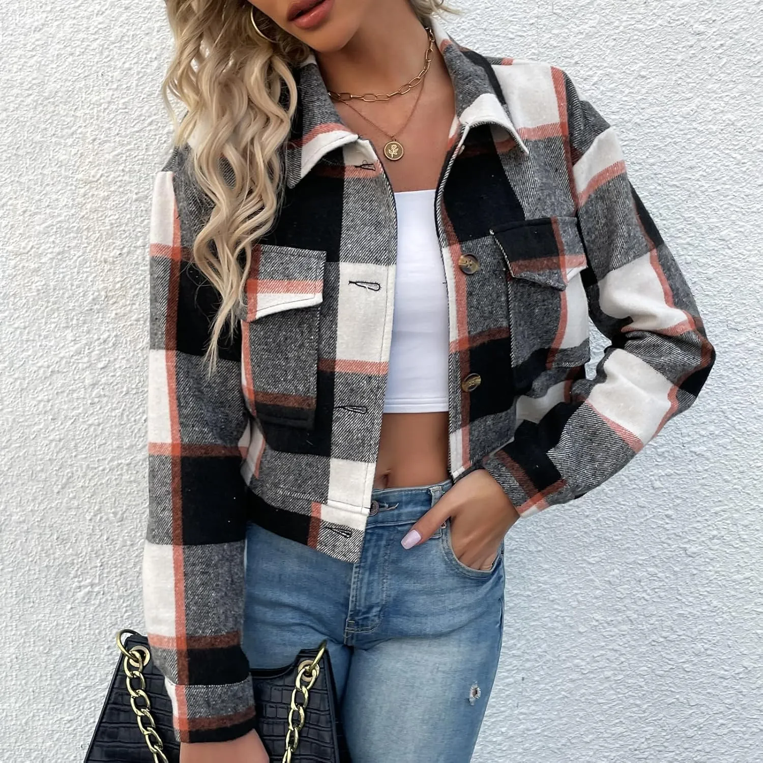 Jade Hare Pea Coat for Women Plaid Shackets Jacket Long Sleeve Peacoat Shirt Casual Lapel Button Down Flannel Trench Coats
