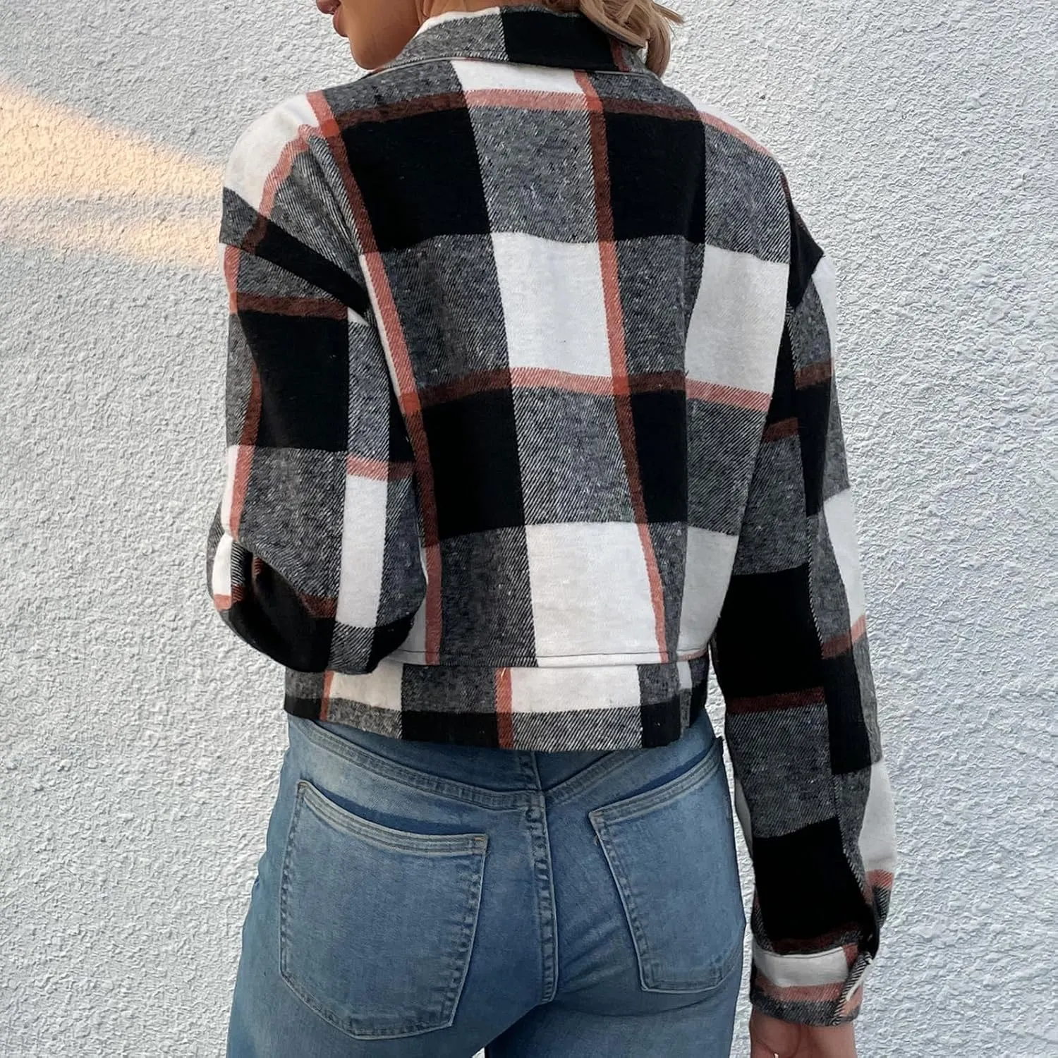Jade Hare Pea Coat for Women Plaid Shackets Jacket Long Sleeve Peacoat Shirt Casual Lapel Button Down Flannel Trench Coats