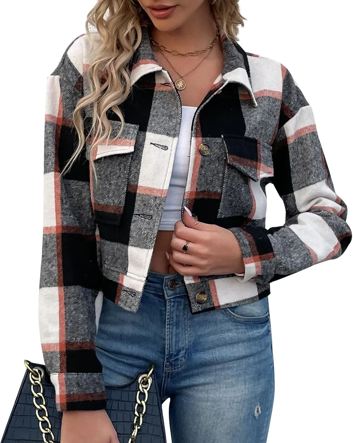 Jade Hare Pea Coat for Women Plaid Shackets Jacket Long Sleeve Peacoat Shirt Casual Lapel Button Down Flannel Trench Coats