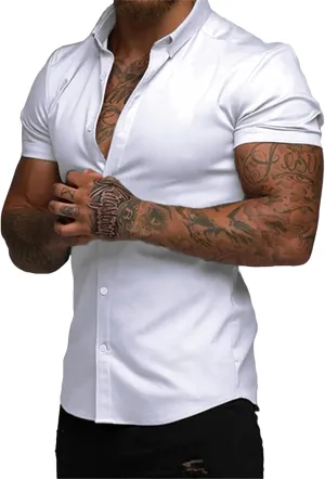 JMIERR Men's Muscle Fit Dress Shirts Summer Casual Button Down Short Sleeve High Stretch Wrinkle-Free Shirt