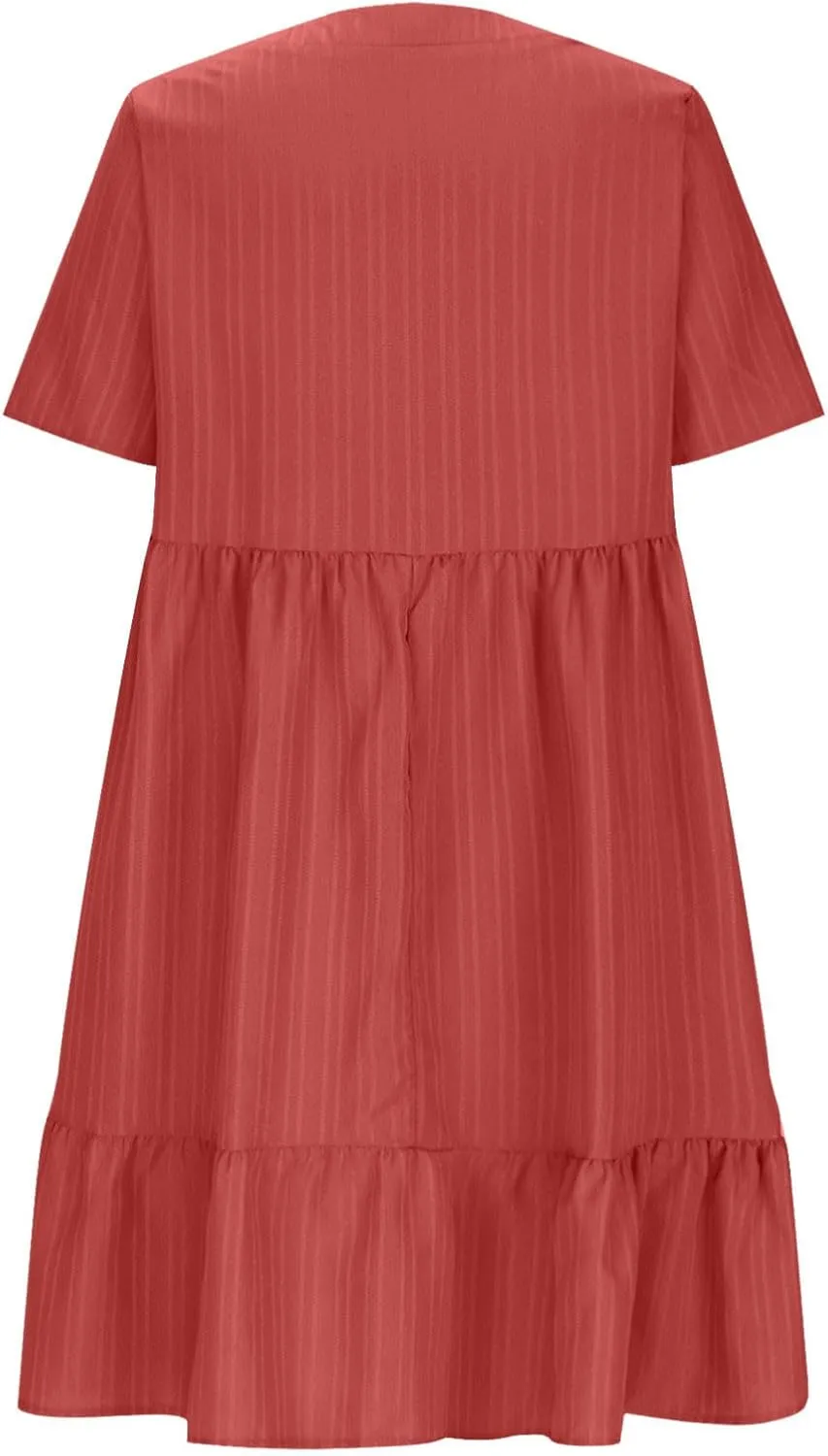 JOAU Women Summer Boho Short Sleeve Beach Textured Mini Dress Casual V-Neck Ruffle Hem Pleated T-Shirt Dress Travel Vacation