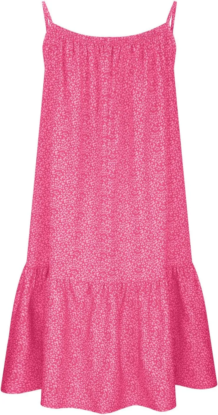 JOAU Womens Boho Printed Short Dress Summer Sleeveless Scoop Neck Spaghetti Strap Flowy Ruffle Hem Beach Casual Mini Dresses