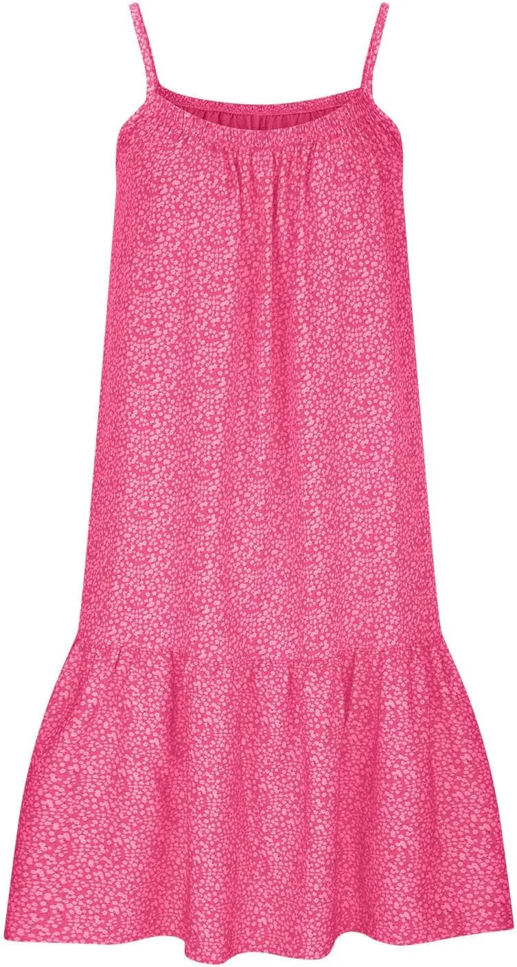 JOAU Womens Boho Printed Short Dress Summer Sleeveless Scoop Neck Spaghetti Strap Flowy Ruffle Hem Beach Casual Mini Dresses