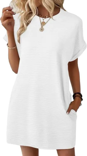JOAU Women's Casual Summer Short Sleeve T Shirt Dress Loose Beach Mini Dresses Travel Vacation Clothes with Pockets 2025