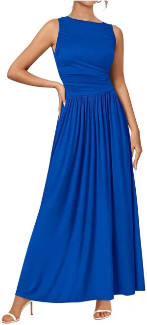 JOAU Women's Summer Tank Maxi Dress with Pockets Sleeveless A-Line Dresses Casual T-Shirt Dress Flowy Pleated Beach Sundress