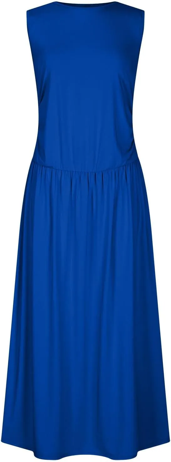 JOAU Women's Summer Tank Maxi Dress with Pockets Sleeveless A-Line Dresses Casual T-Shirt Dress Flowy Pleated Beach Sundress