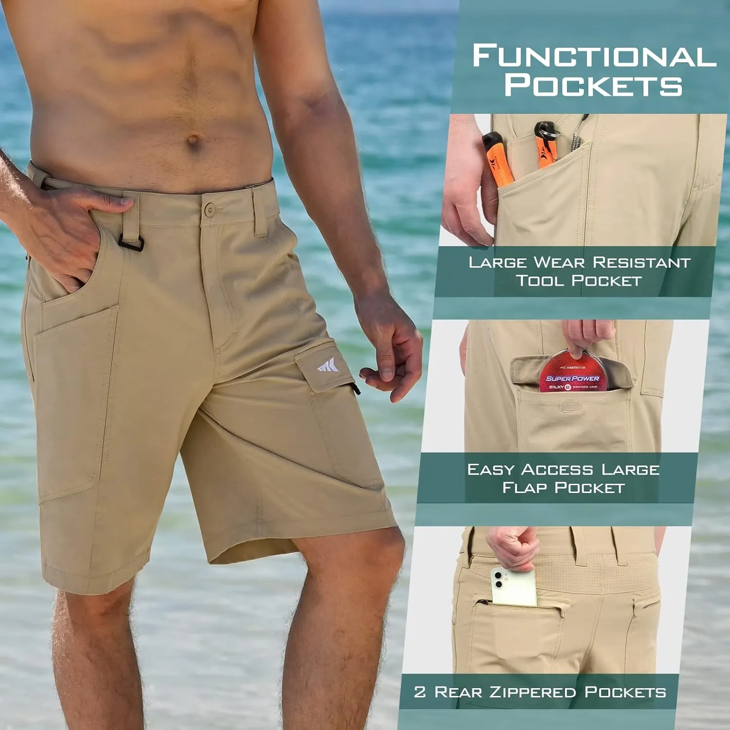 KastKing Rekon Men's Fishing Cargo Shorts, Quick Dry Casual Hiking Shorts for Men, Travel Golf Camping Tactical