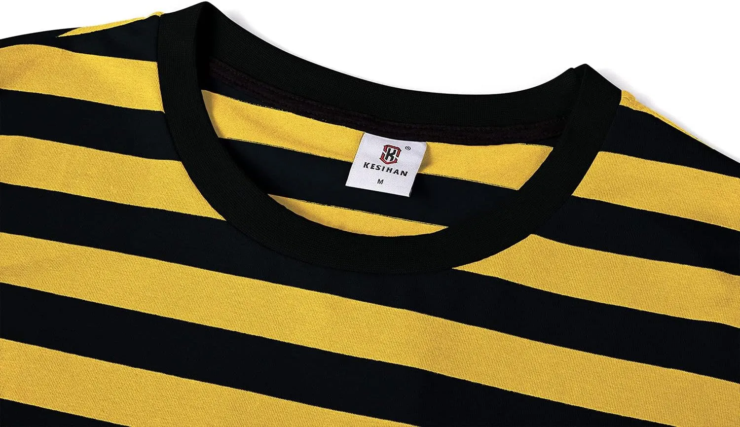 KESIHAN Men's Casual Striped Shirts Crewneck Long Sleeve Basic T-Shirt Basic Daily Work Stripe Tee Tops