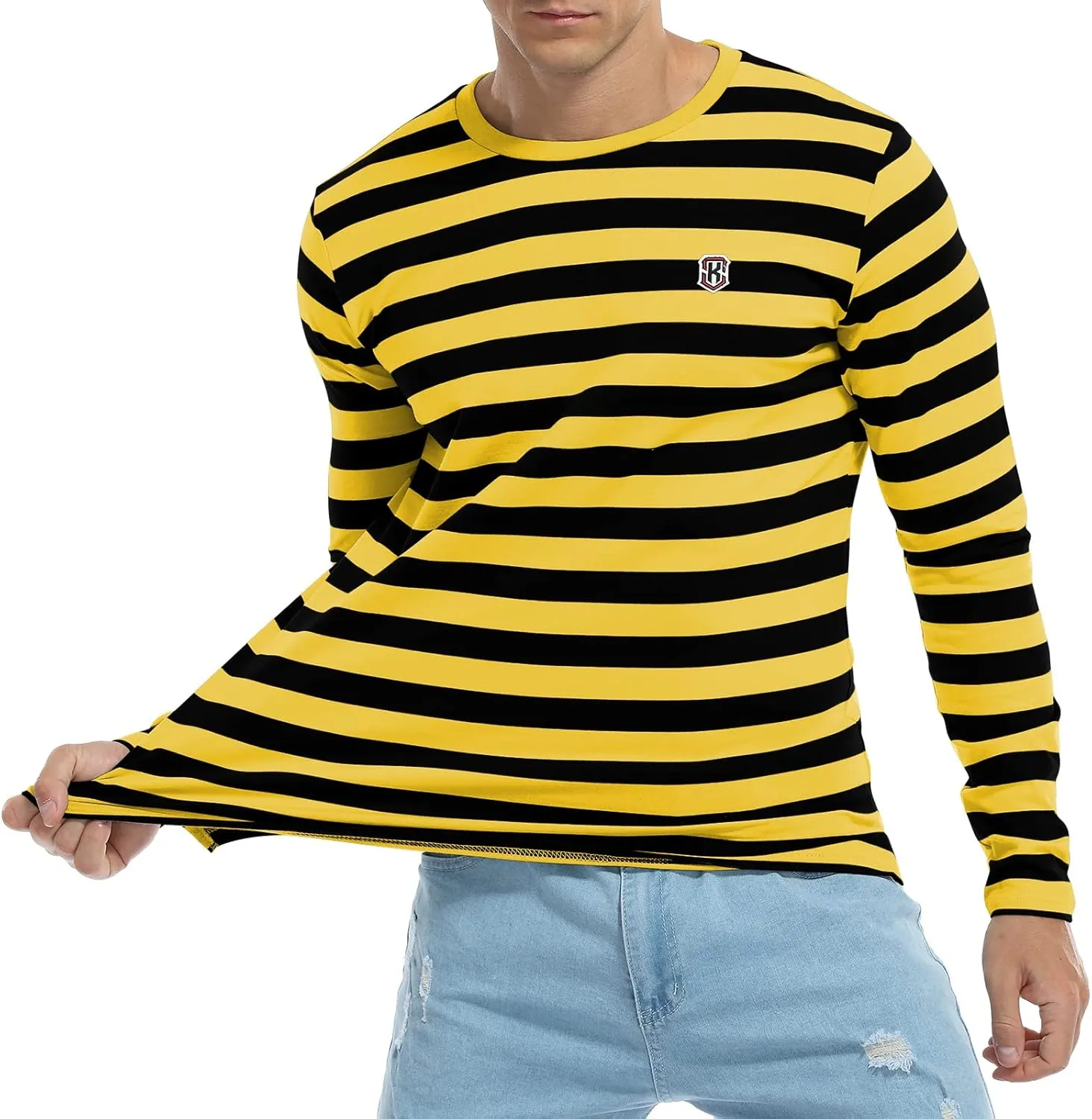 KESIHAN Men's Casual Striped Shirts Crewneck Long Sleeve Basic T-Shirt Basic Daily Work Stripe Tee Tops