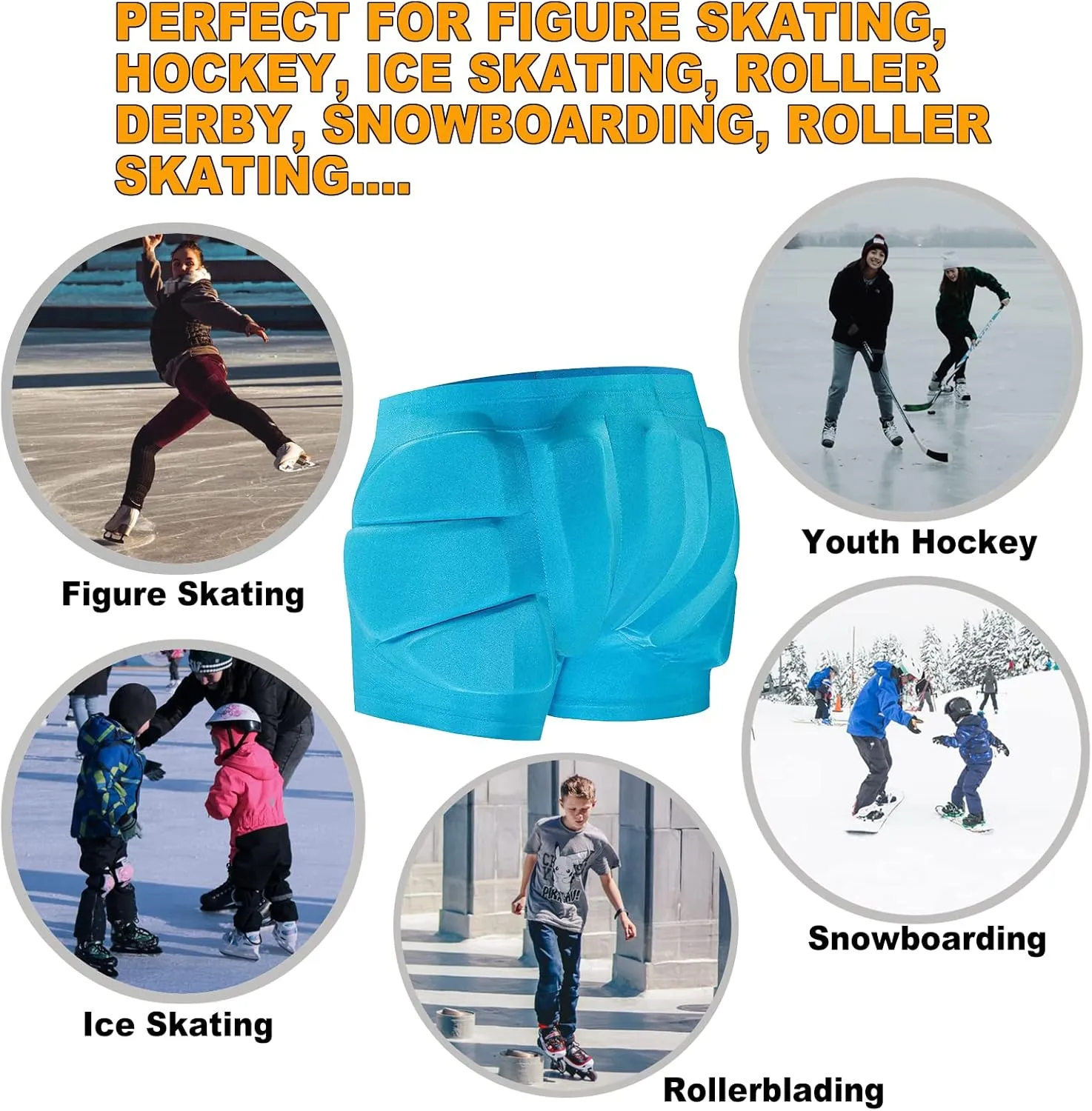 Kids Butt Pad Shorts for Skating Snowboarding Ski Hockey, Hip Tailbone Protective Padded Shorts for Youth Child