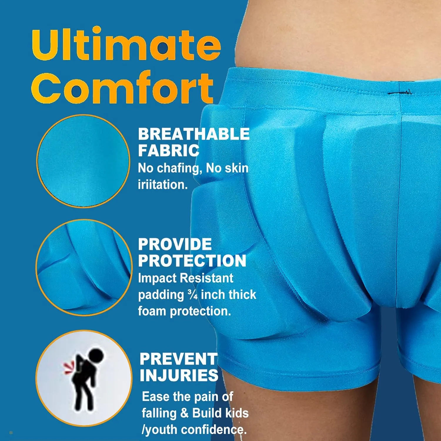 Kids Butt Pad Shorts for Skating Snowboarding Ski Hockey, Hip Tailbone Protective Padded Shorts for Youth Child