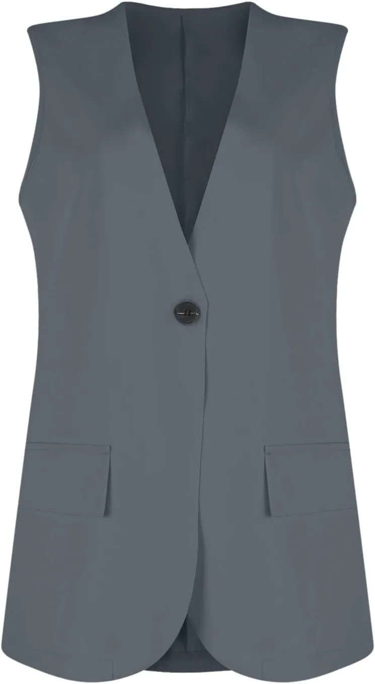 KIKX0DE Women Fall Fashion Sleeveless Blazer Jackets Lightweight Single Button Waistcoat Open Front Work Office Vest Top