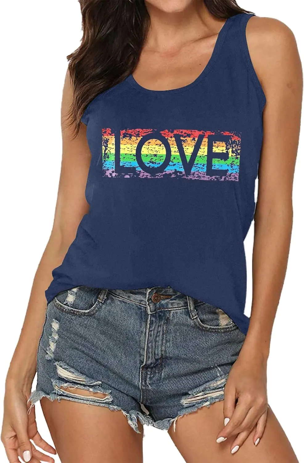 KIMSOONG Pride Shirt Women Rainbow Graphic Tee Funny Love Letter Print T Shirt LGBT Equality Tank Tops Casual Sleeveless Tops
