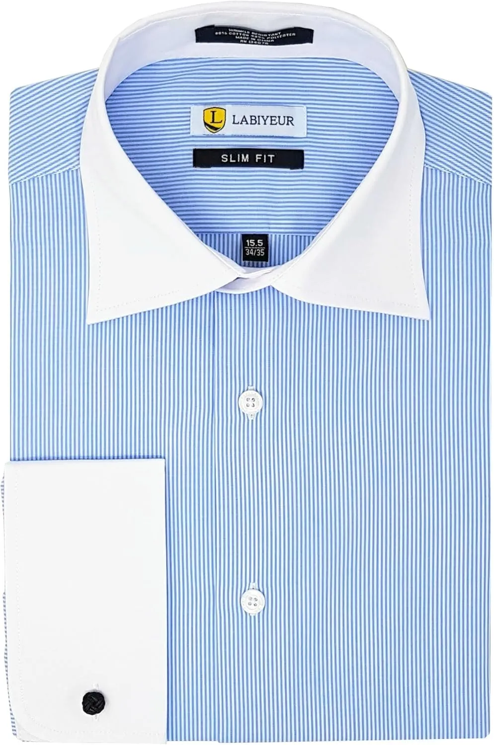 Labiyeur Men's Slim Fit Spread Collar French Cuff Long Sleeve Formal Dress Shirt