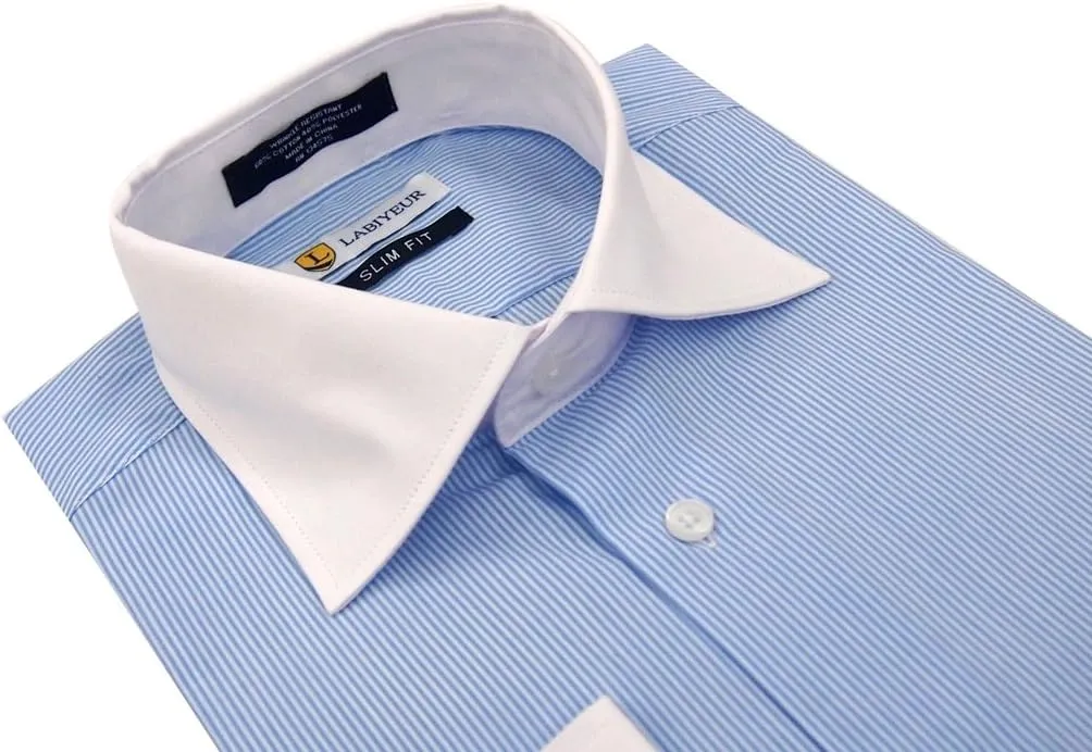 Labiyeur Men's Slim Fit Spread Collar French Cuff Long Sleeve Formal Dress Shirt