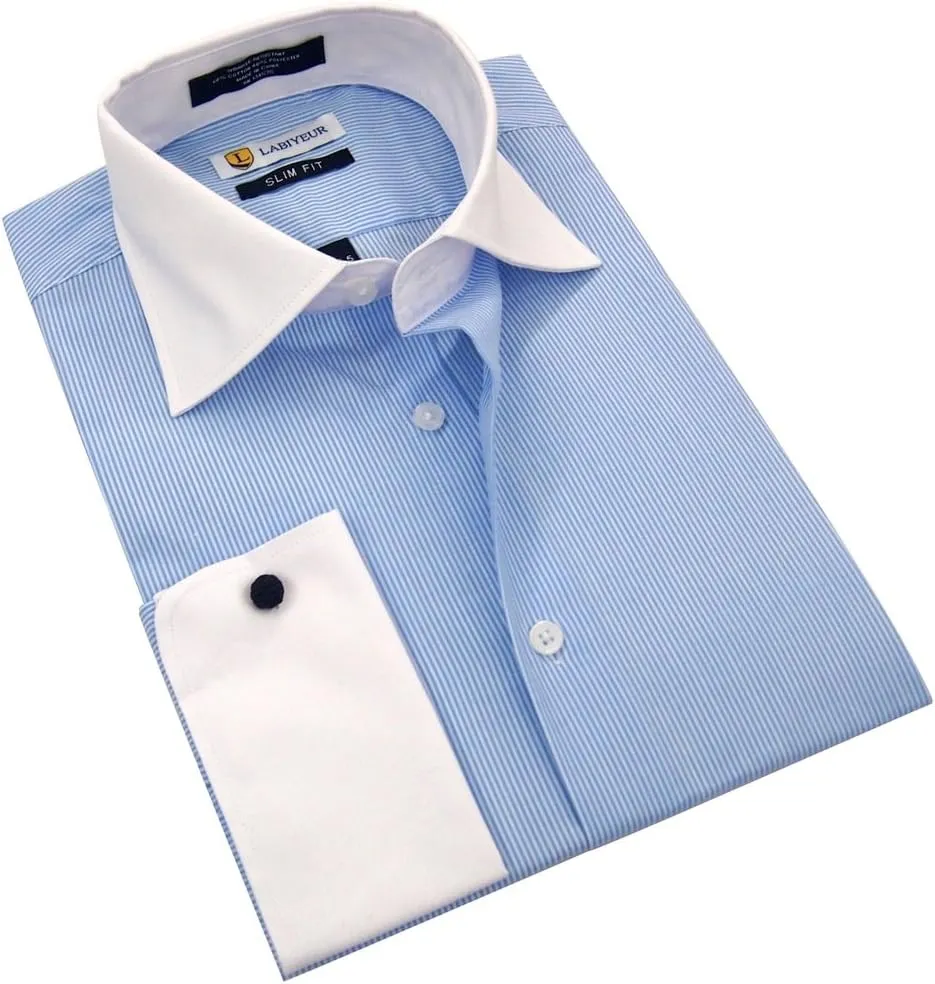 Labiyeur Men's Slim Fit Spread Collar French Cuff Long Sleeve Formal Dress Shirt