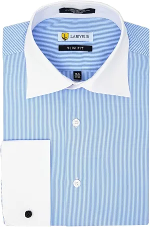 Labiyeur Men's Slim Fit Spread Collar French Cuff Long Sleeve Formal Dress Shirt