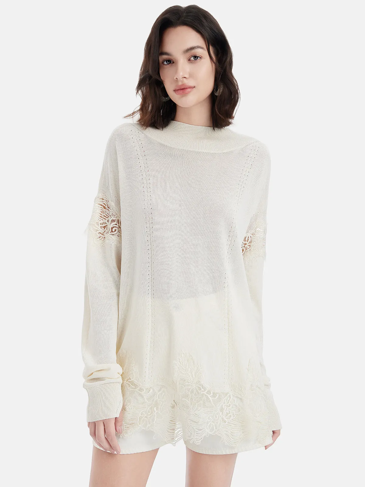 Lace Cutout Crochet Sweater