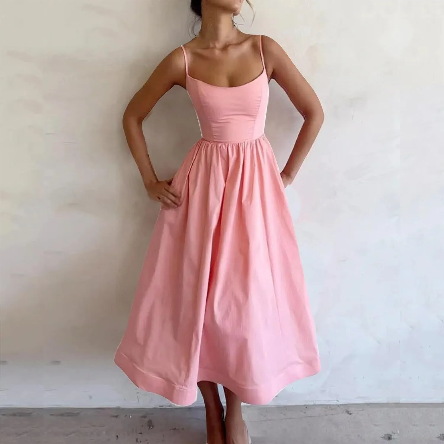Lastesso Dresses for Women 2024 Casual Spaghetti Strap Flowy Beach Long Dress Loose Fitted Tiered Beach Party Sundresses