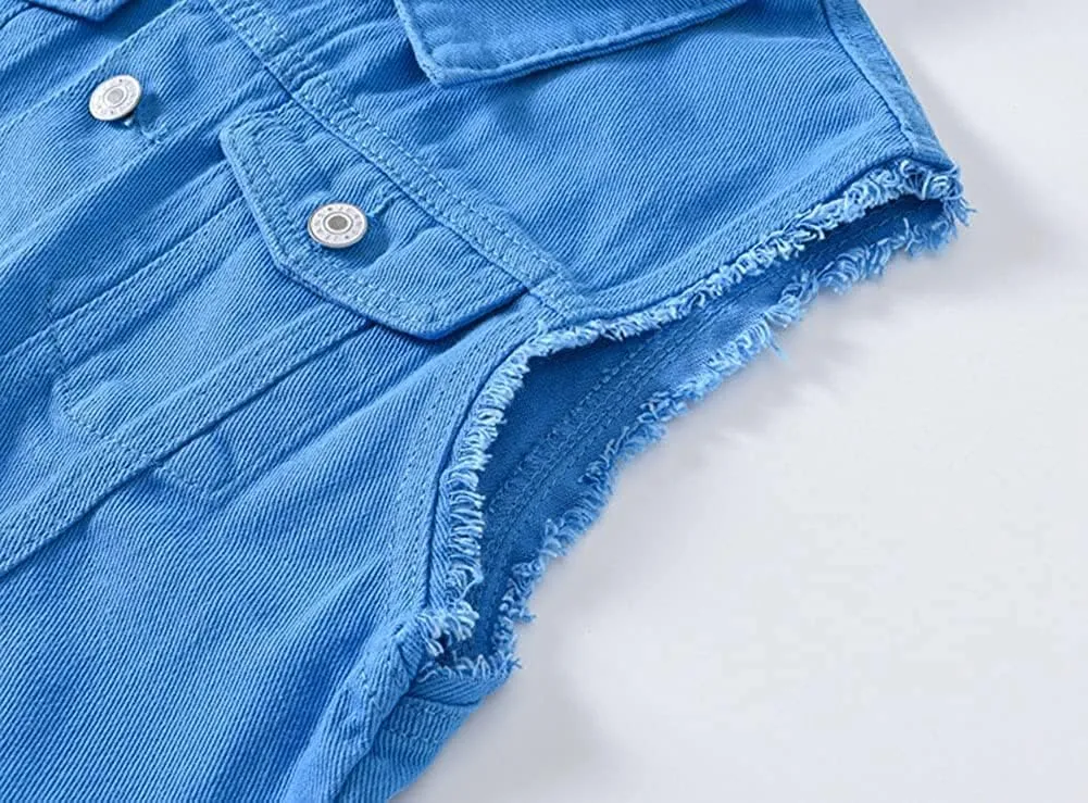 Lazutom Men's Sleeveless Denim Vest Casual Slim Fit Ripped Classic Button Down Jean Jacket