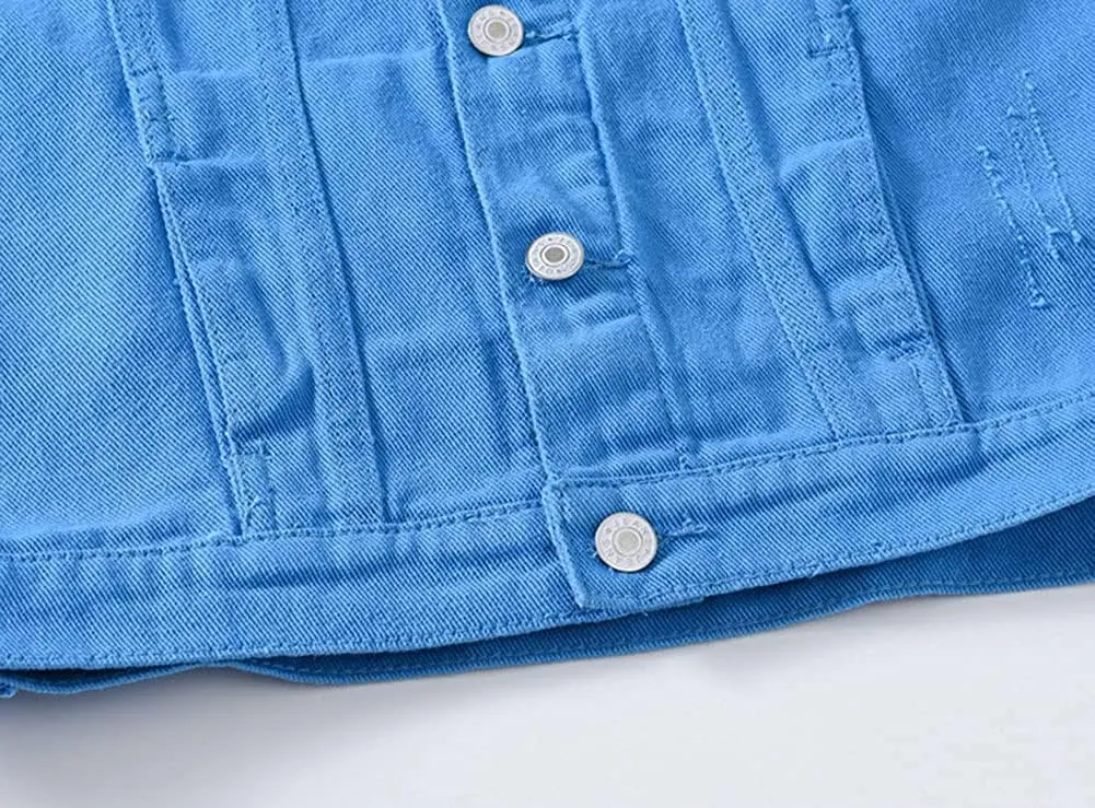Lazutom Men's Sleeveless Denim Vest Casual Slim Fit Ripped Classic Button Down Jean Jacket
