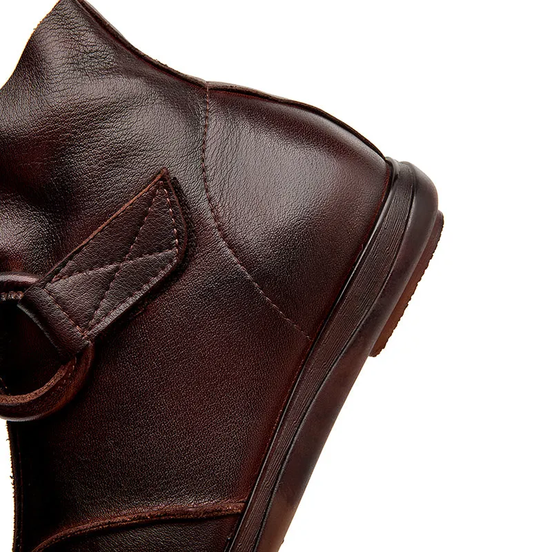 Leather Vintage Boots For Women Soft Ankle Boots Round Toe Leather Barefoot Shoes in Coffee