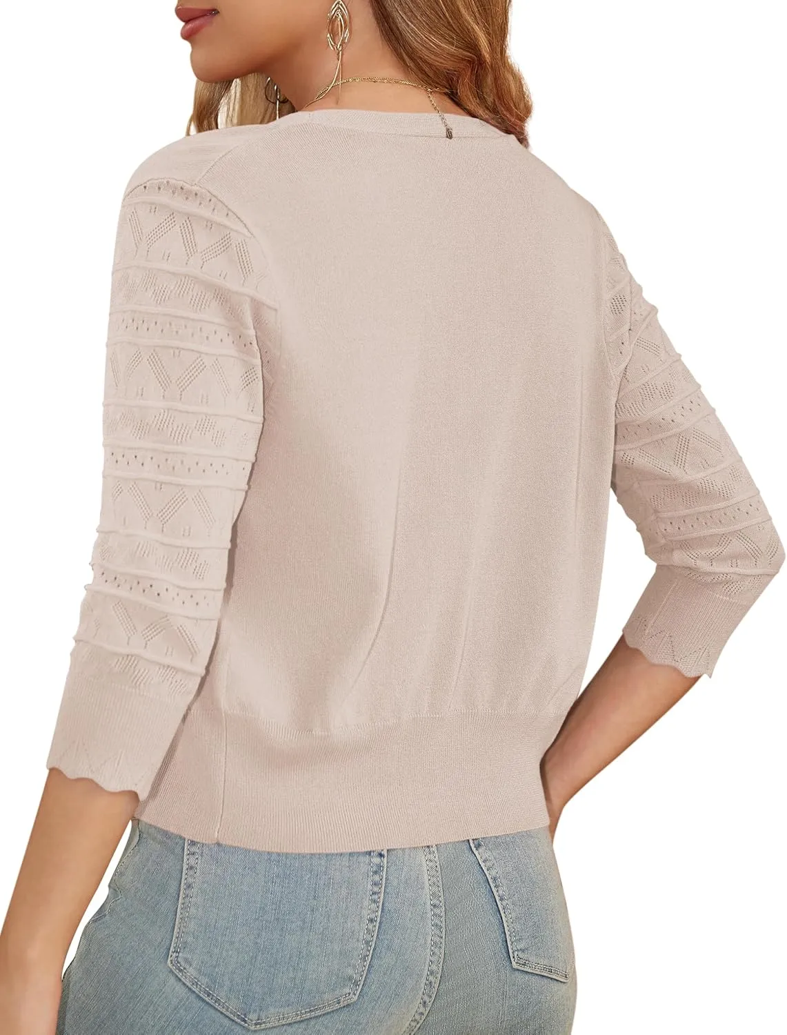 LIENRIDY Women's Crochet Cropped Cardigans Sweaters 3/4 Sleeve Open Front Bolero Shrugs, S-XL