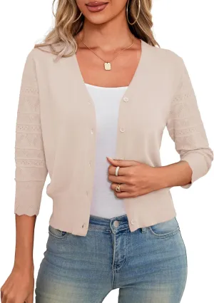 LIENRIDY Women's Crochet Cropped Cardigans Sweaters 3/4 Sleeve Open Front Bolero Shrugs, S-XL