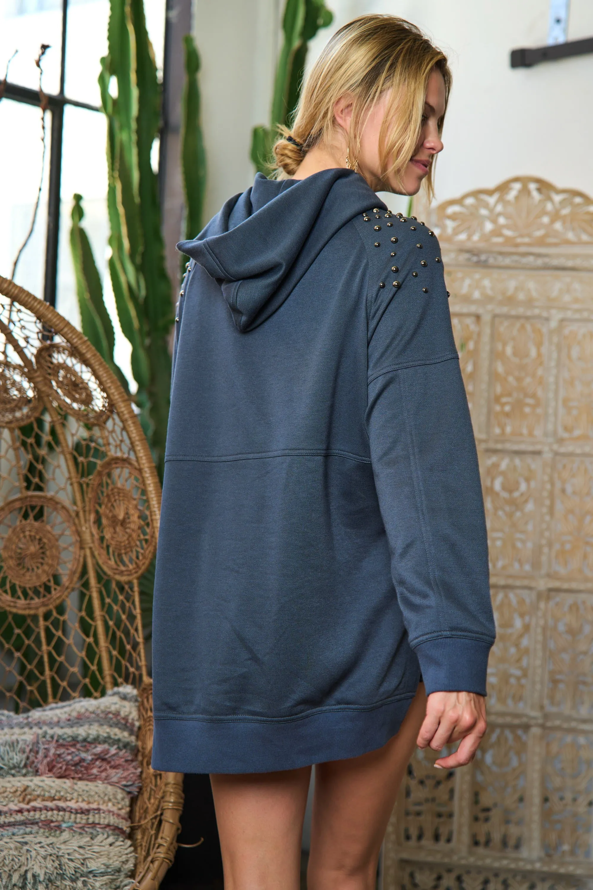 Like It Like That Studded Sweatshirt - Charcoal