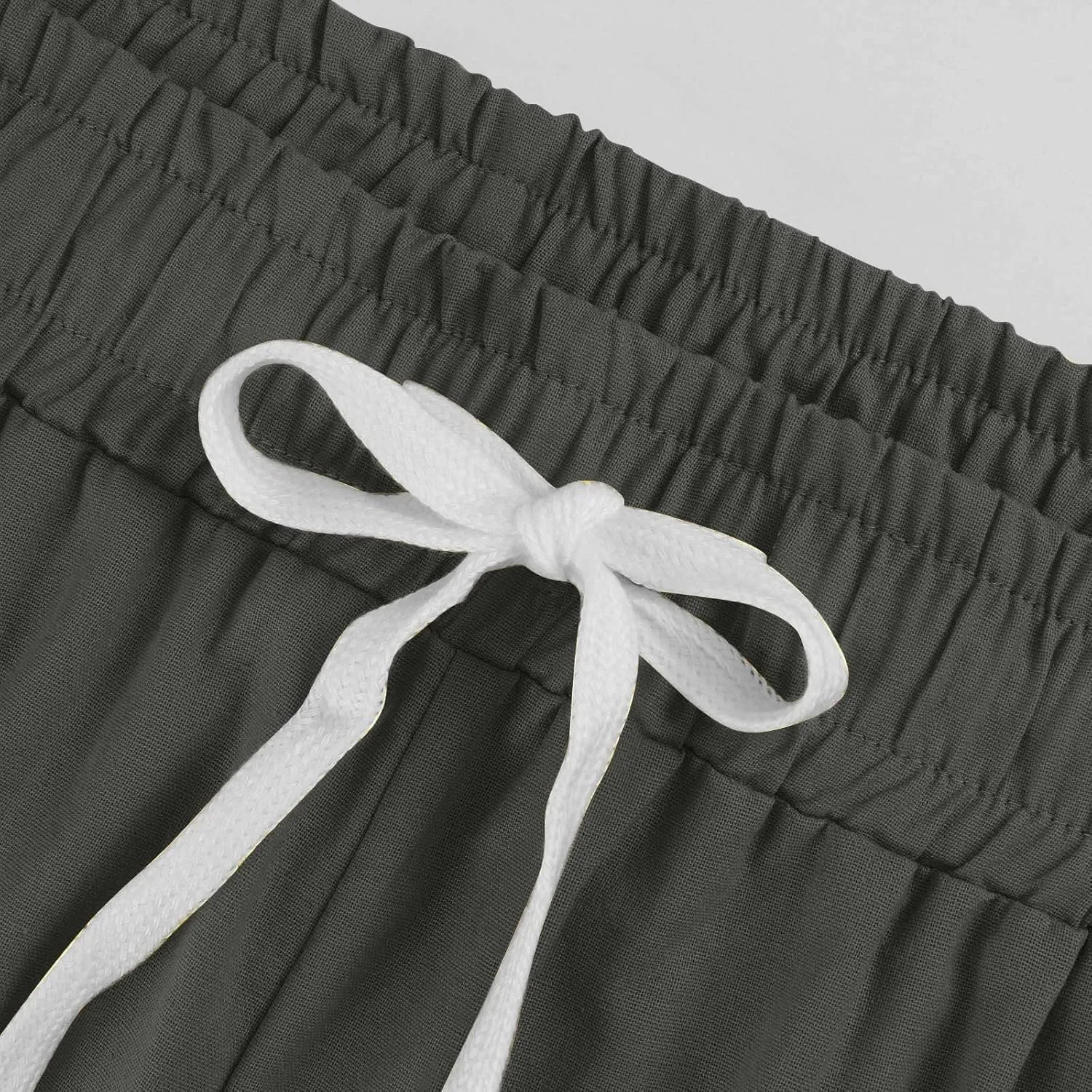 Linen Capri Pants Women Plus Size Elastic Waist Drawstring Wide Leg Cropped Lounge Trousers Summer Beach Pant Outfits