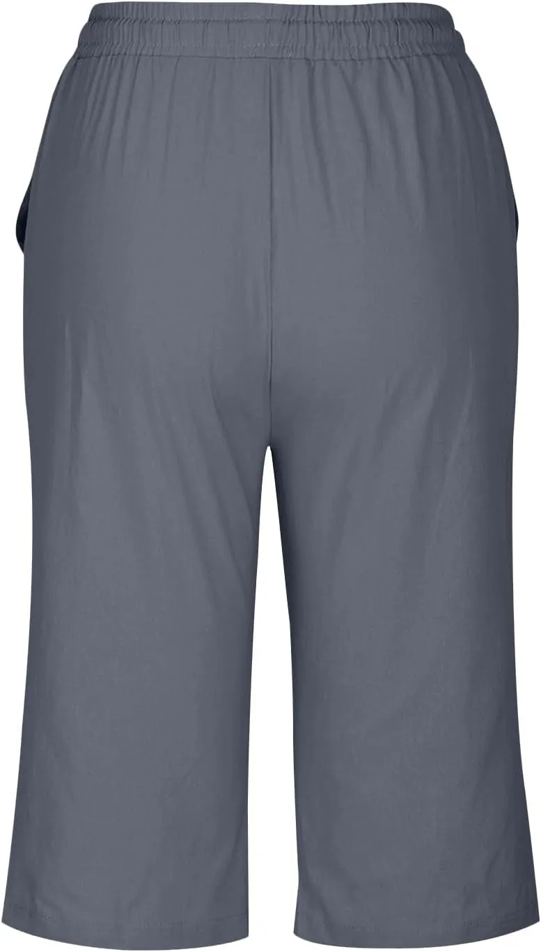 Linen Drawstring Pants for Women Lightweight Shorts High Waisted Casual Summer Drawstring Beach Vacation Outfit