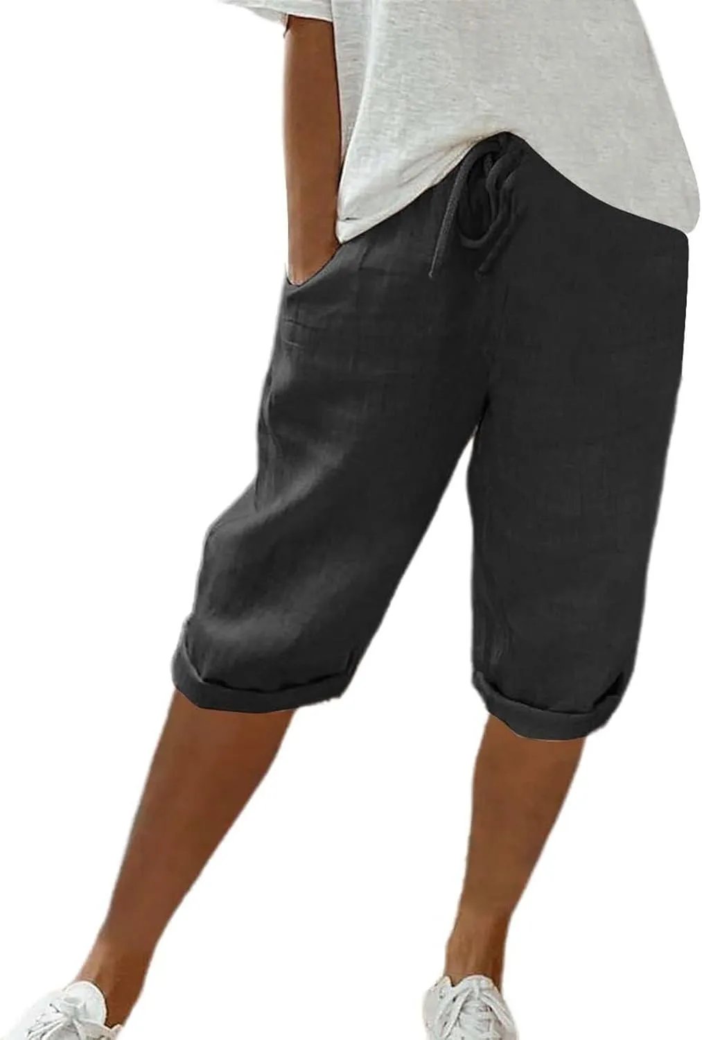 Linen Drawstring Pants for Women Lightweight Shorts High Waisted Casual Summer Drawstring Beach Vacation Outfit