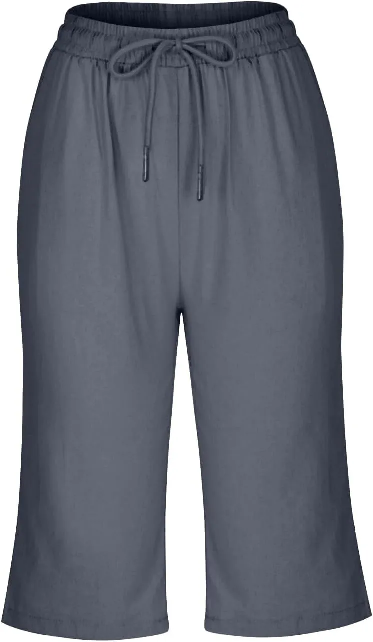 Linen Drawstring Pants for Women Lightweight Shorts High Waisted Casual Summer Drawstring Beach Vacation Outfit