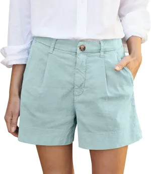 Linen Shorts for Women Summer Wide Leg Shorts High Waisted Bermuda Short Dressy Casual Chino Short with Pockets