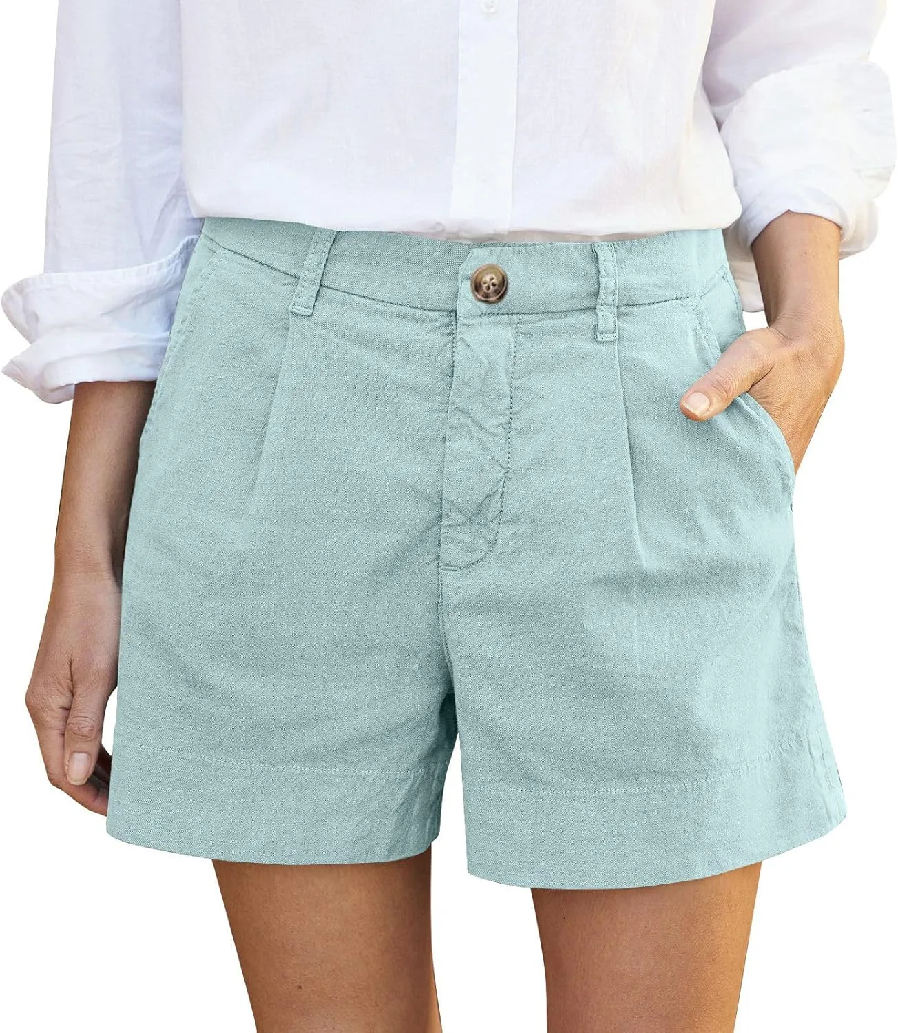Linen Shorts for Women Summer Wide Leg Shorts High Waisted Bermuda Short Dressy Casual Chino Short with Pockets