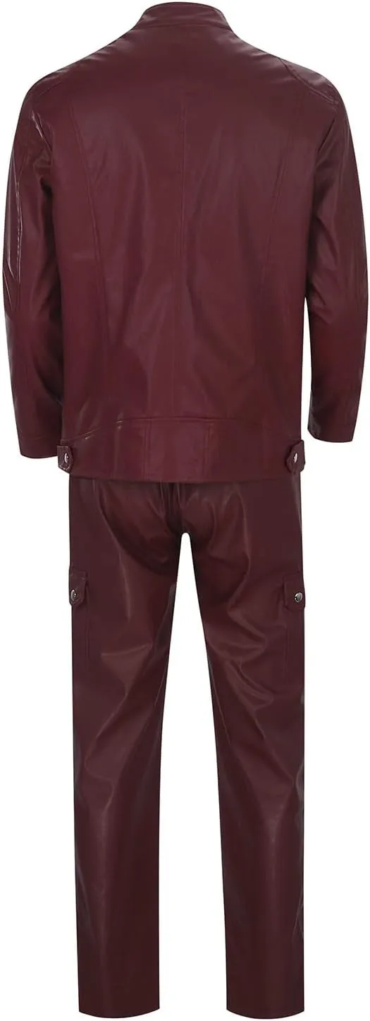 Long Retro Slim Men's Pants Autumn/Winter Punk Casual Suit Leather Leather Pants Two Piece Suit Suit Inner