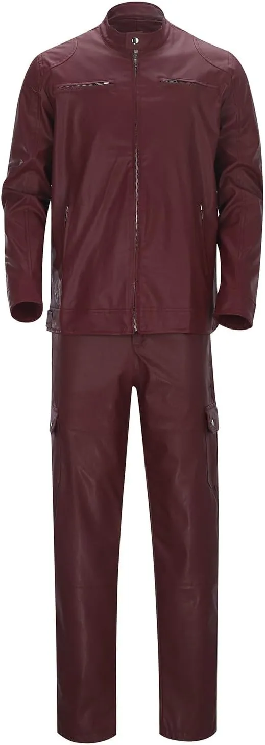 Long Retro Slim Men's Pants Autumn/Winter Punk Casual Suit Leather Leather Pants Two Piece Suit Suit Inner