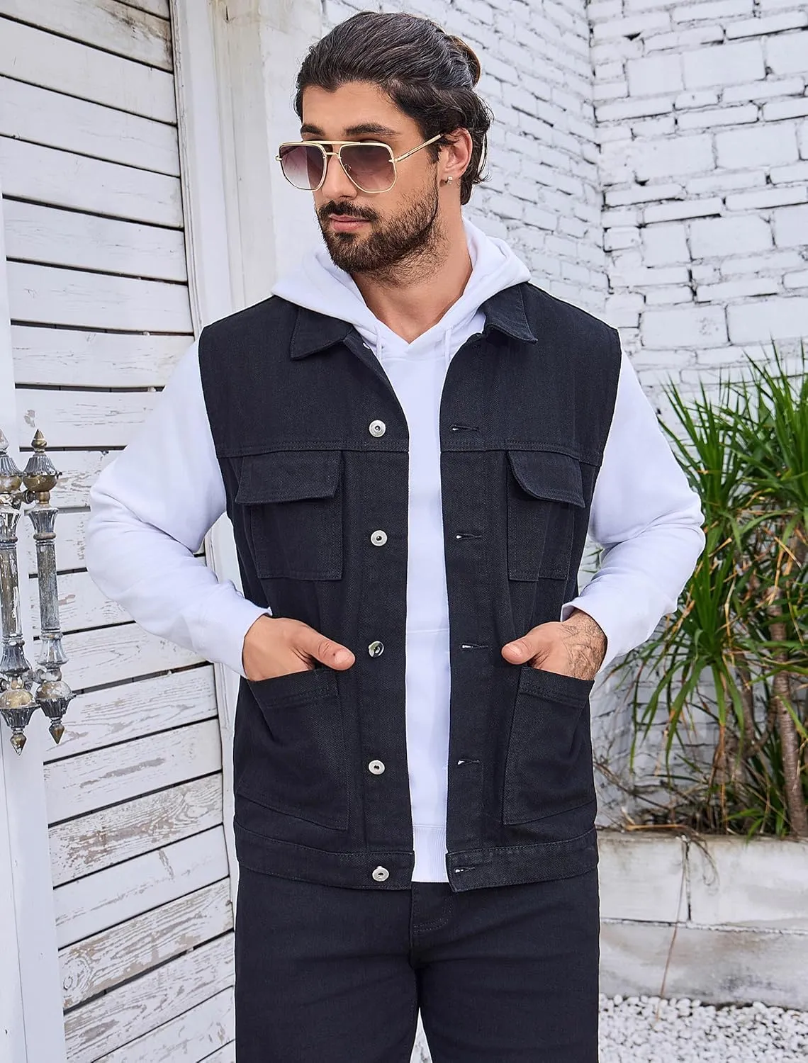 LONGBIDA Men's Denim Vest Casual Slim Fit Sleeveless Jacket Outdoor Jean Vests