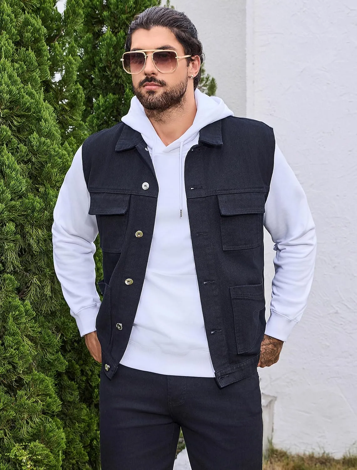 LONGBIDA Men's Denim Vest Casual Slim Fit Sleeveless Jacket Outdoor Jean Vests