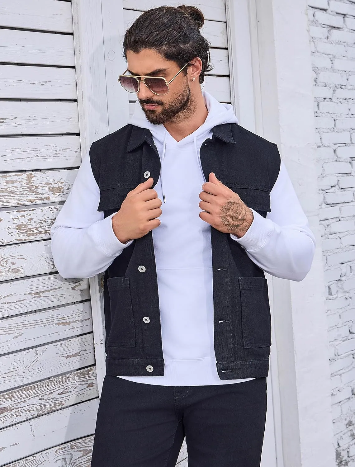 LONGBIDA Men's Denim Vest Casual Slim Fit Sleeveless Jacket Outdoor Jean Vests